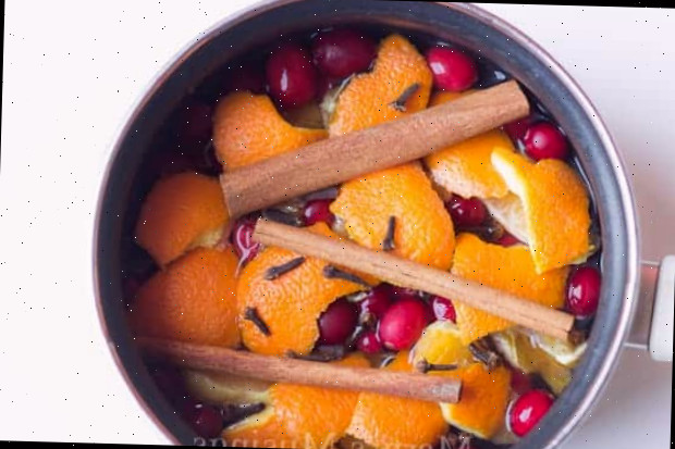 Panela com laranjas, cranberries e canela para pot-pourri natural