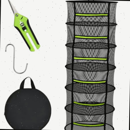 Rack de secagem de ervas com design de malha, rack de secagem suspenso com zíper verde e tesoura de poda de jardim - solução versátil de secagem de plantas (6 camadas)