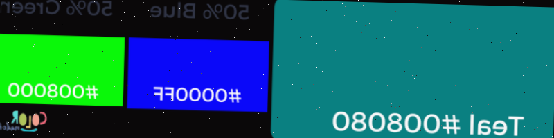 Esta imagem ilustra o resultado da mistura de azul e verde. Uma combinação 50/50 de azul e verde resulta em teal.