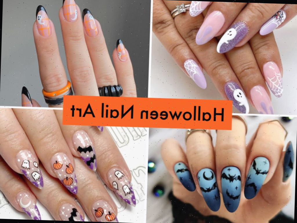 Colagem de ideias de arte para unhas de Halloween
