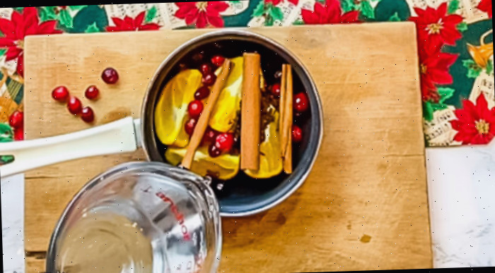 Despeje água sobre os ingredientes naturais do pot-pourri