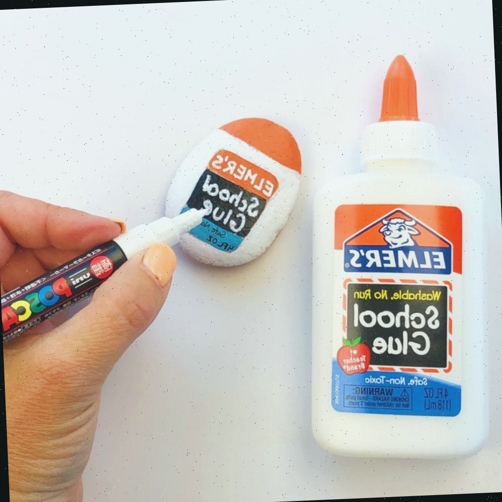 Inspiração de pedra pintada de cola Elmer's