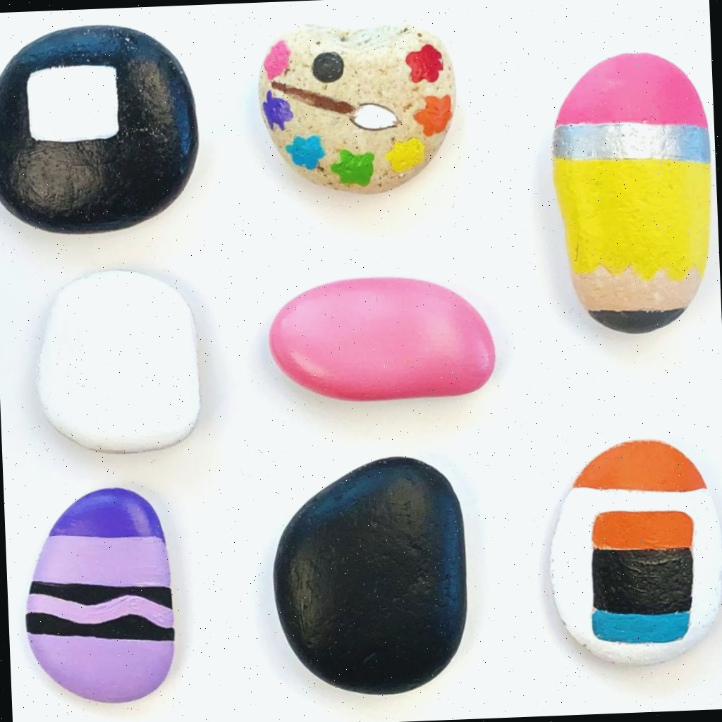 Adicionando as cores principais às nossas pedras pintadas de materiais escolares