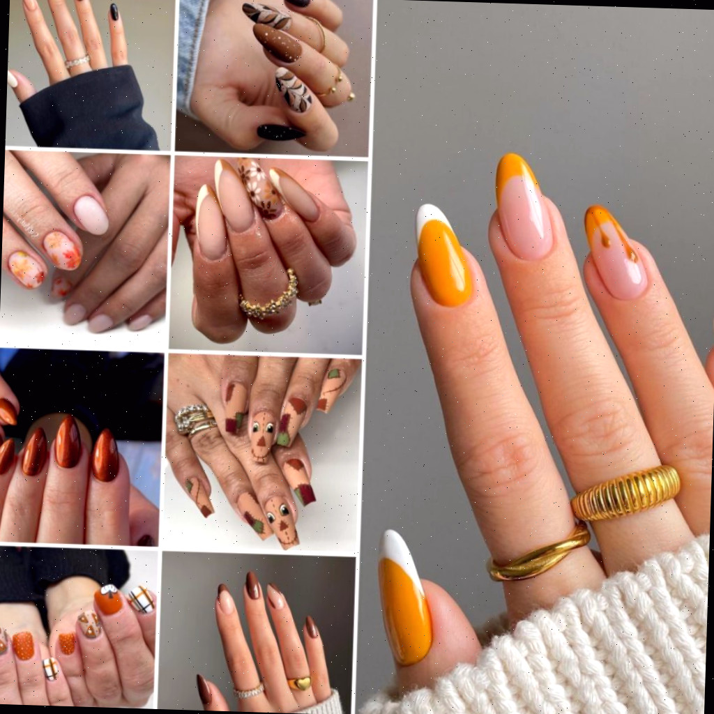 Colagem de Unhas de Ação de Graças e Ideias de Cores para Festividades