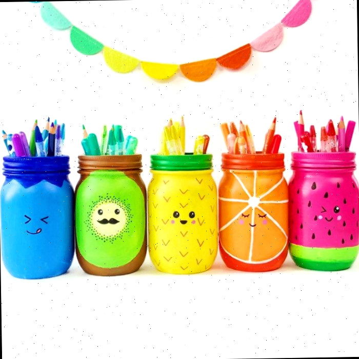 Artesanato em Pote de Vidro de Frutas Arco-Íris