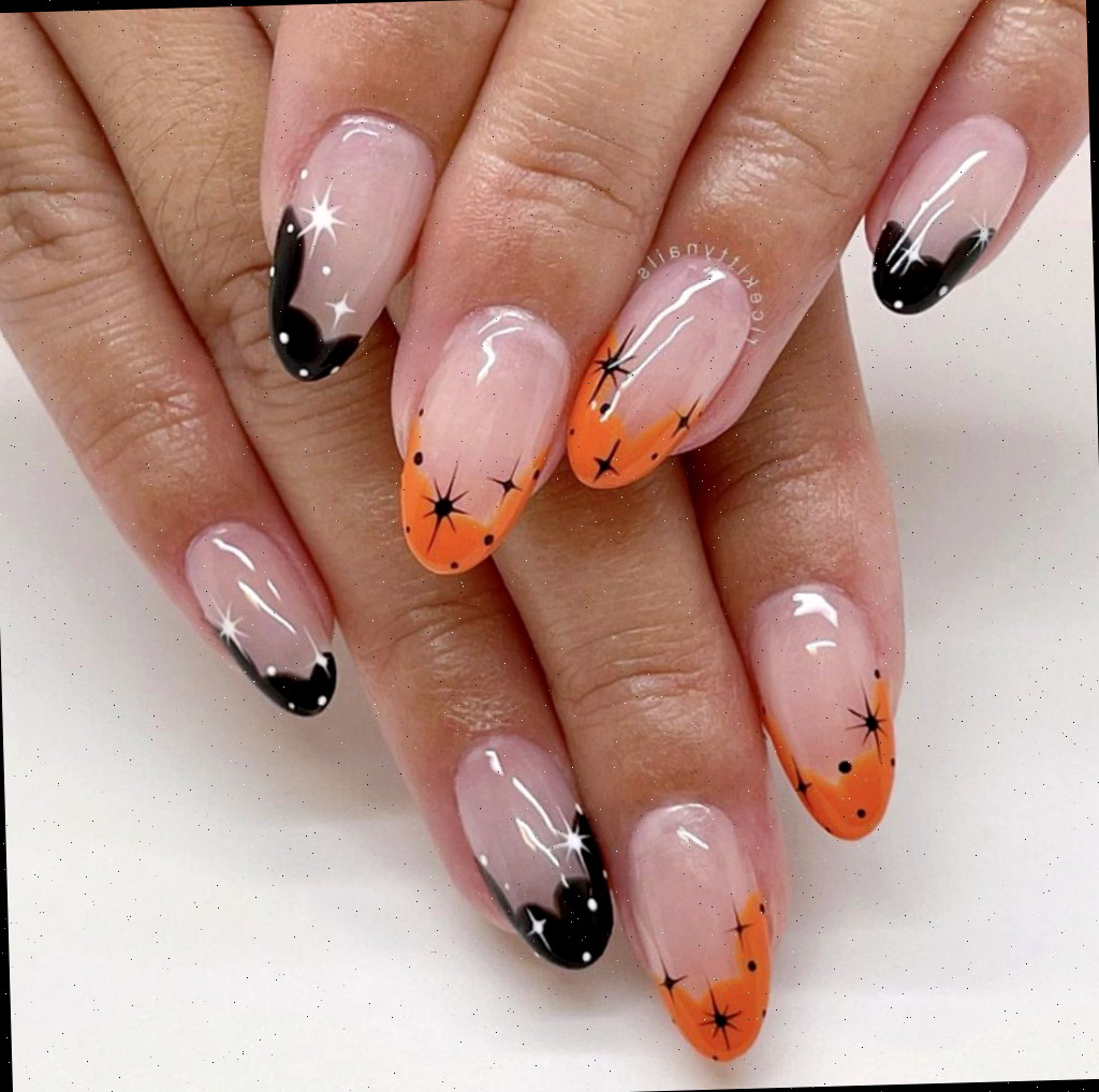 Unhas estilo francesa laranja e preta