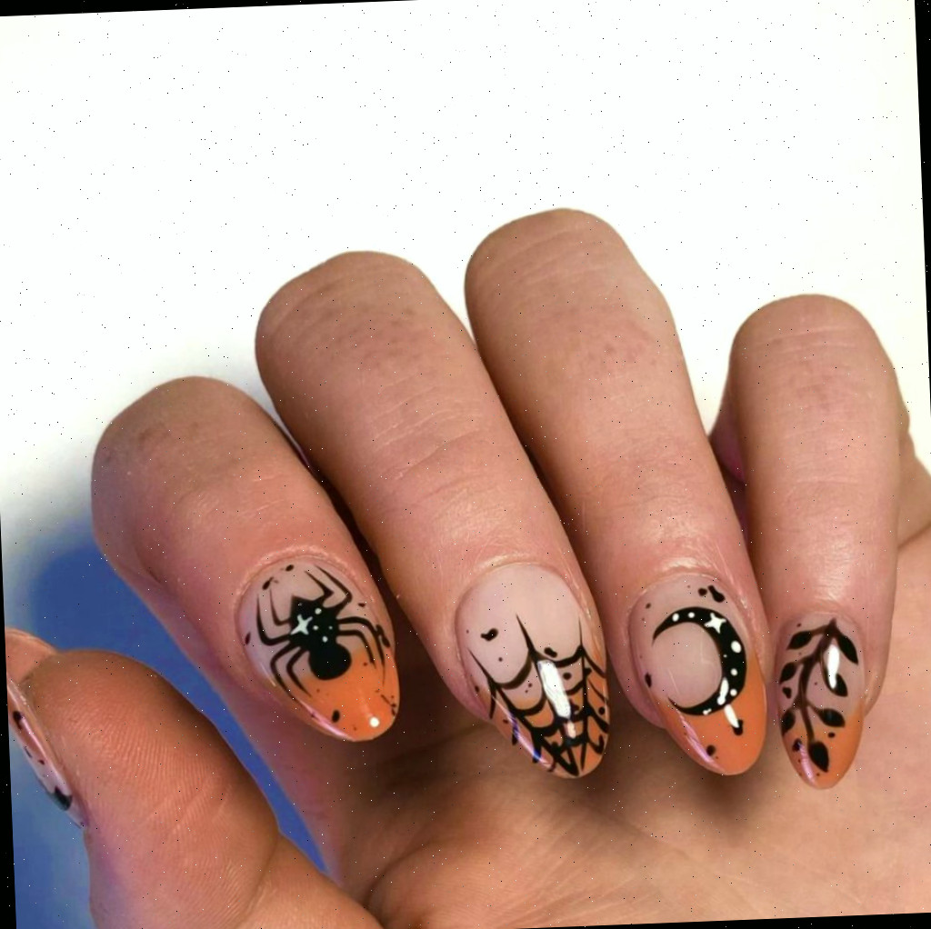 Unhas laranja e pretas