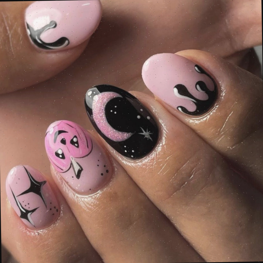 Unhas rosa e pretas assustadoras