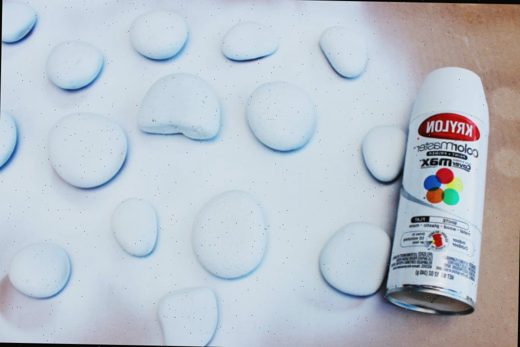 Preparando pedras com tinta branca antes de pintar