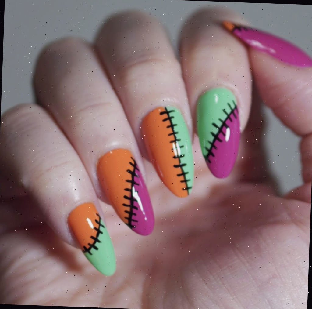 Arte de unhas Costuradas Juntas do Estranho Mundo de Jack
