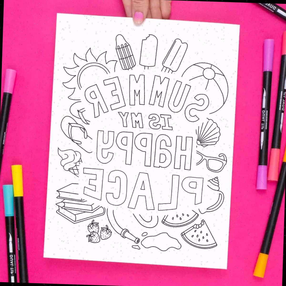 Página para Colorir de Verão Feliz Grátis