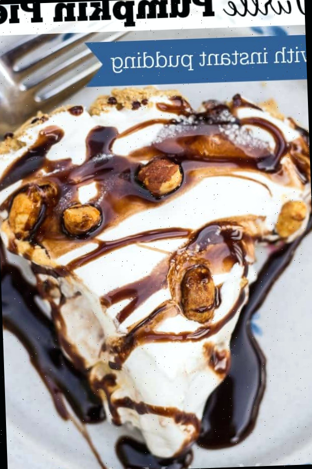 Um pedaço de bolo de chocolate em um prato, com torta de abóbora