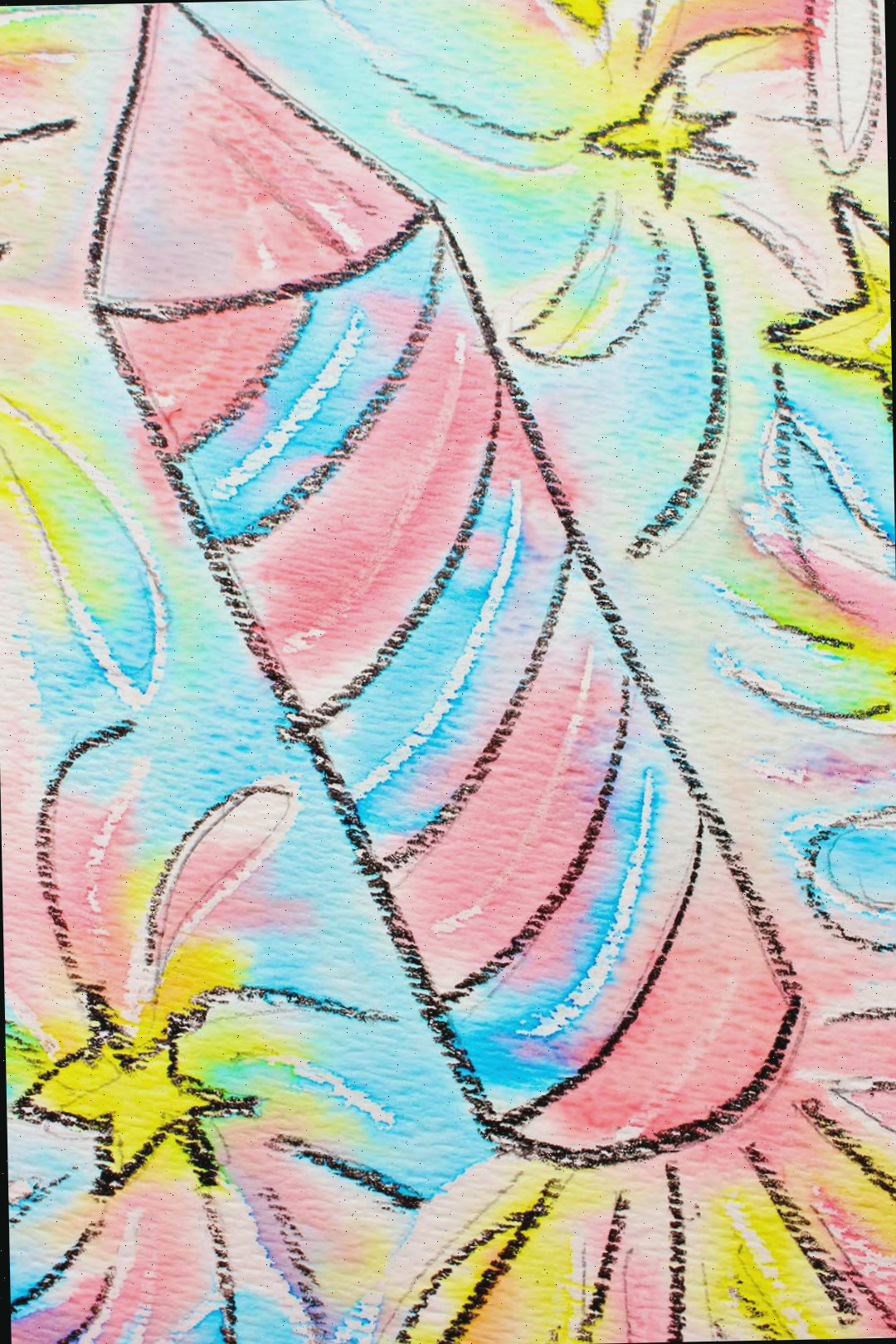 Close-up completo de um foguete na pintura de resistência em aquarela com giz de cera.