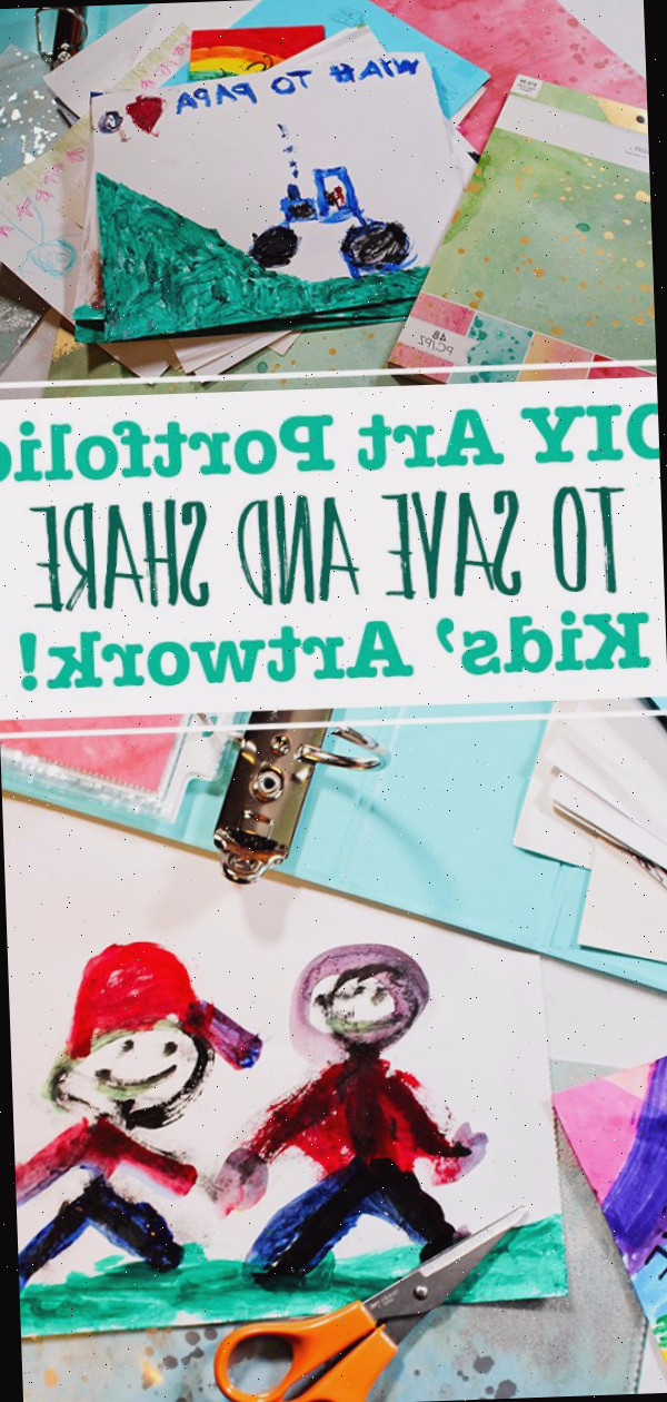 Uma imagem do Pinterest de obras de arte infantil, papel de álbum de recortes e um fichário.
