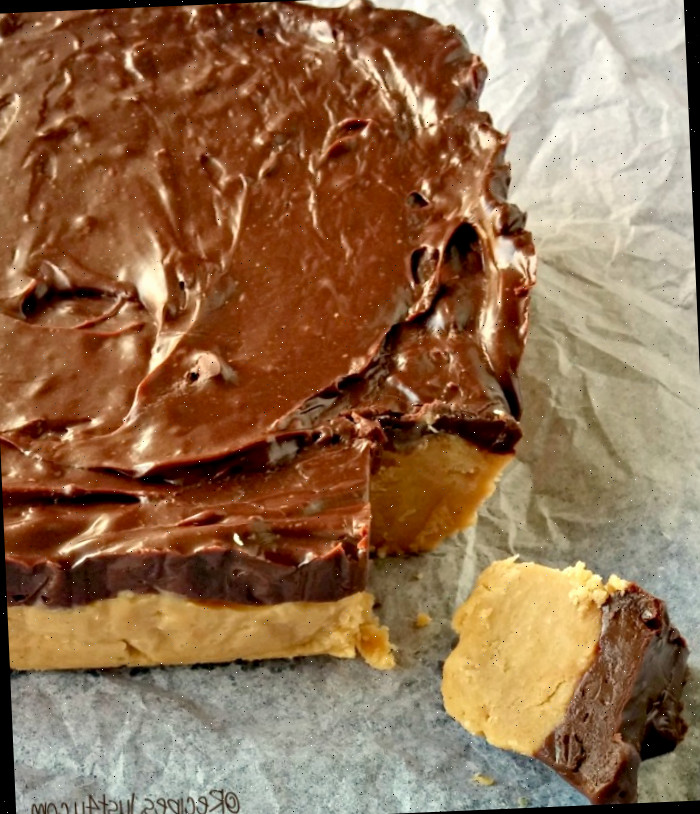 fudge buckeye sobre papel manteiga.