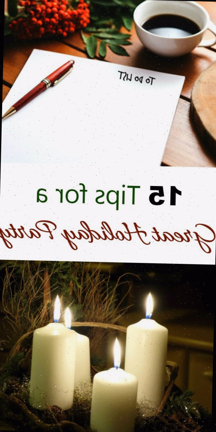 Lista de tarefas com uma xícara de café e caneta e algumas velas de advento em uma colagem de festa de fim de ano com texto dizendo 1