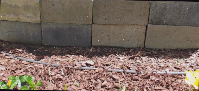 duas fileiras de quatro blocos de concreto sobre cobertura 8 blocos de cimento em uma cama de jardim feitos em duas fileiras para os lados de um canteiro.