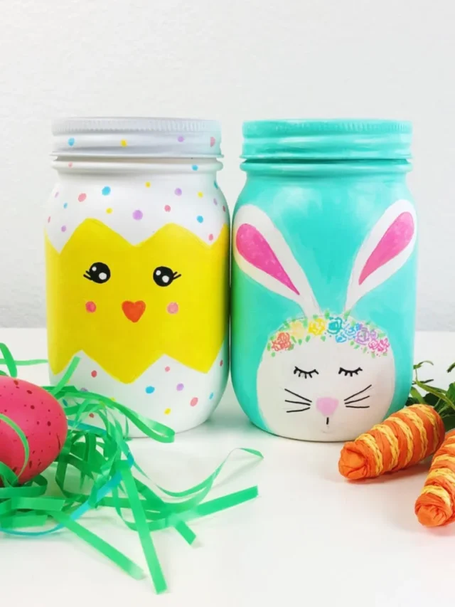 Garrafas de Vidro Pintadas com Coelho e Pintinho