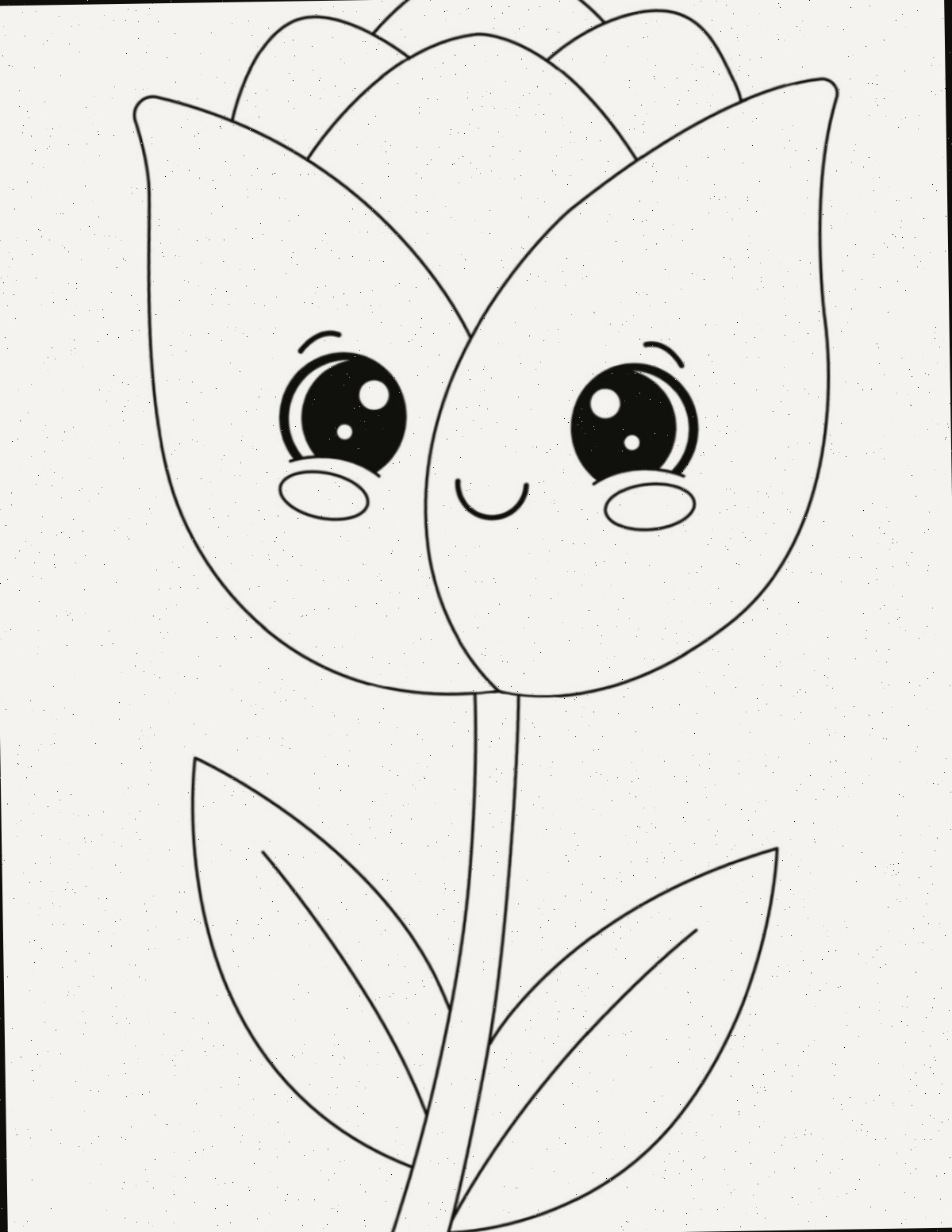 Obtenha páginas para colorir de tulipas gratuitas para impressão Uma página para colorir de tulipas gratuitas para impressão com uma tulipa em estilo cartoon sorrindo no centro da folha.