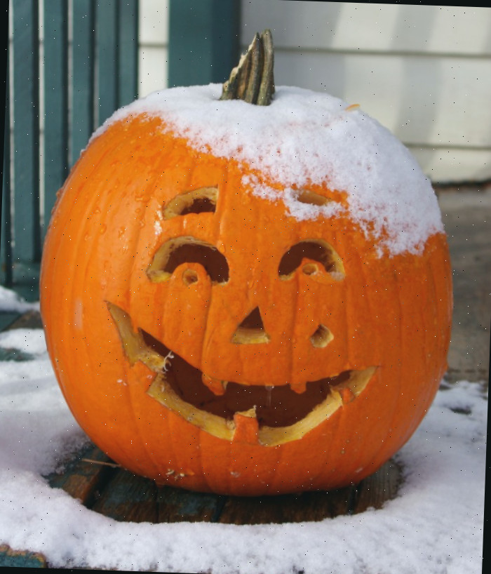 Jack o’ Lantern com neve por cima.