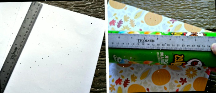 Meça e corte o papel de scrapbook no comprimento da lata.