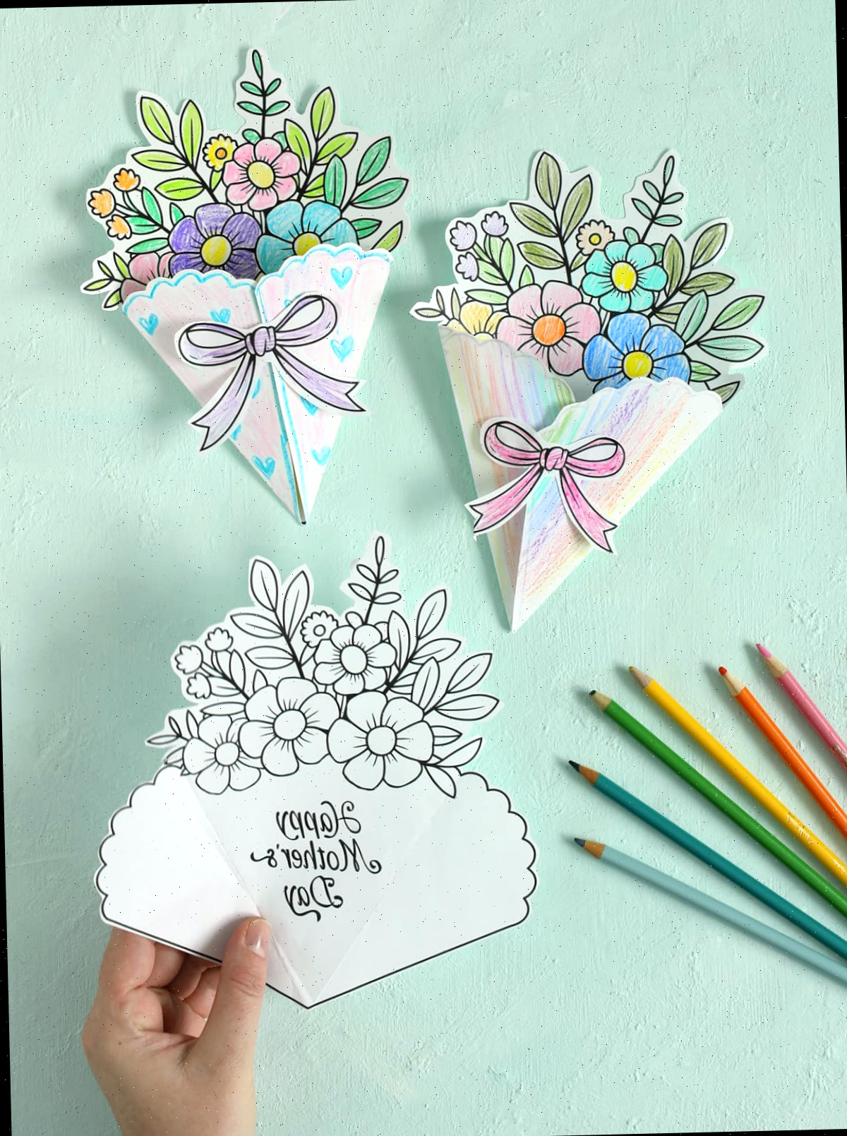 Cartão para Colorir do Bouquet do Dia das Mães
