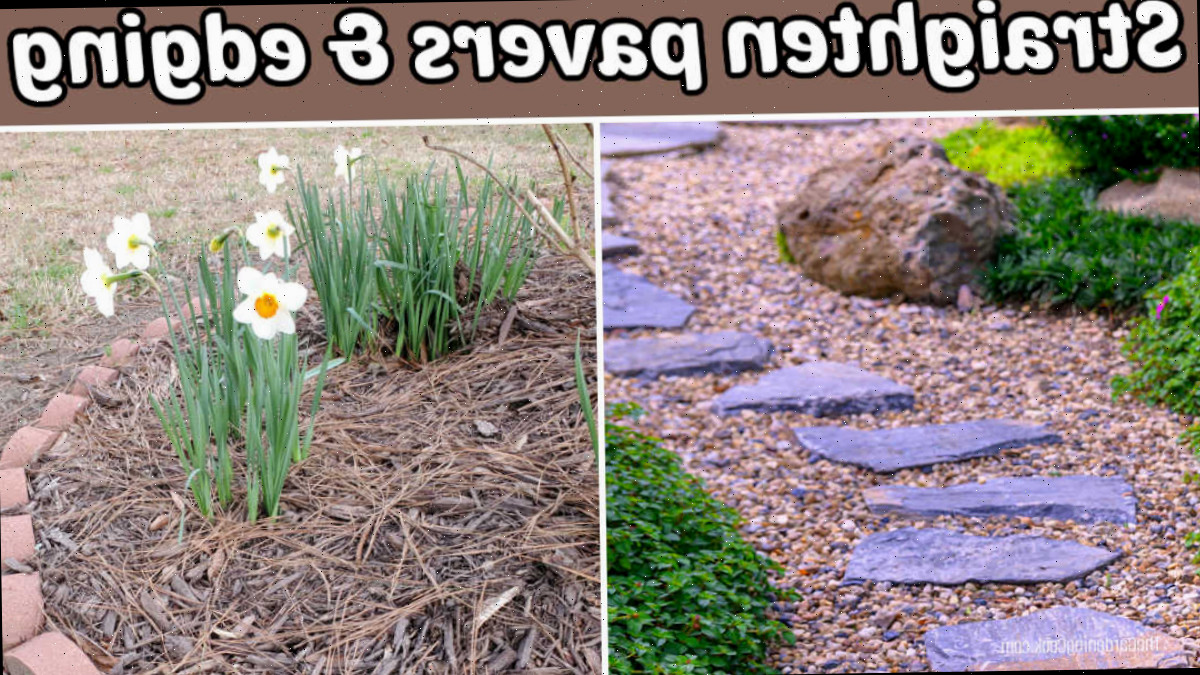 Pavers e bordas do jardim que precisam ser ajustados no início da primavera.