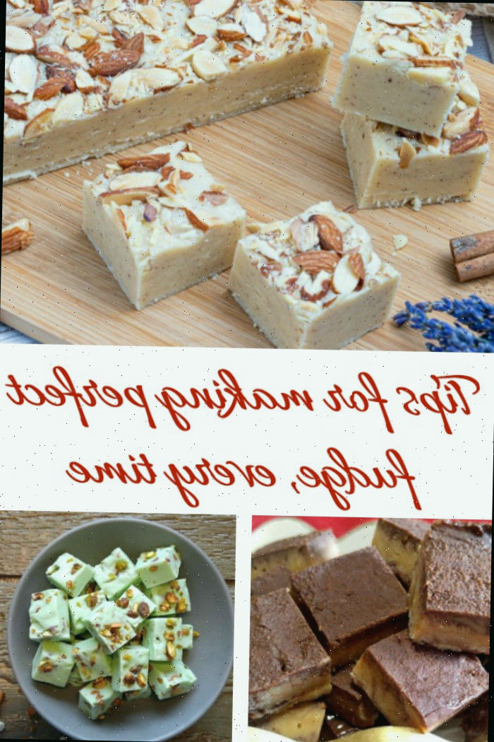 dicas para fazer o fudge perfeito. Três tipos de fudge em uma colagem com palavras dizendo